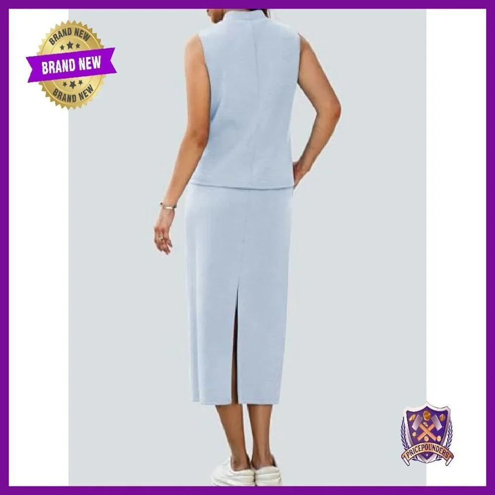 Sleeveless Mock Neck Top & Drawstring Midi Skirt Set - Luxe Soft Fabric